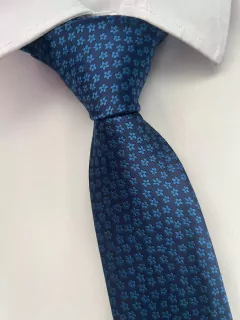 Gravata Semi Slim Floral Azul Marinho- 2400 Fios