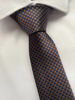 Gravata Marrom e Azul - 2400 Fios -