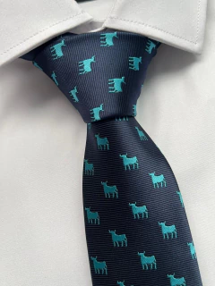 Gravata Semi Slim Touros Azul MarinhoTipo Seda - 2400 Fios