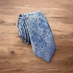 Gravata Slim Kashmir Azul - 2400 fios - DF Gravatas 