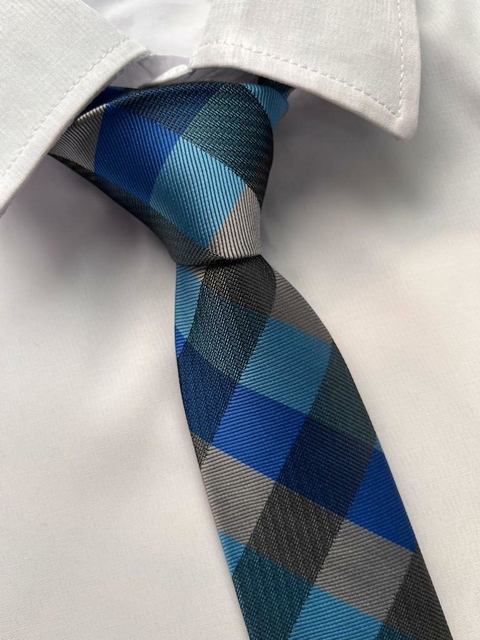 Gravata Xadrez Super Slim Azul e Cinza Lançamento