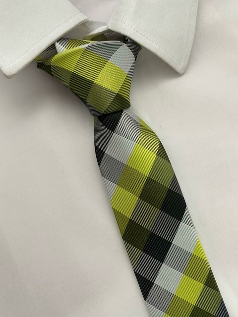 Gravata Xadrez Semi Slim Verde Exército