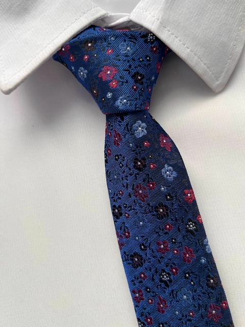 Gravata Floral Slim Fit Azul Lançamento