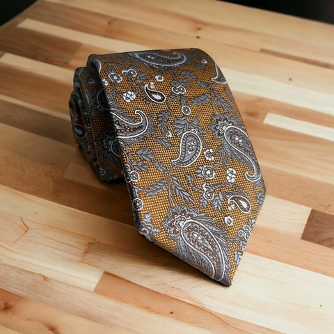 Gravata Semi Slim Floral Marrom - 2400 Fios