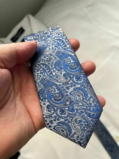Gravata Slim Kashmir Azul - 2400 fios na internet