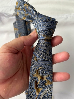 Gravata Slim Kashmir Azul e Amarela - 2400 fios - comprar online