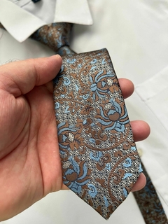 Gravata Slim Kashmir Marrom e Azul Lançamento - 2400 fios - comprar online