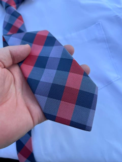 Gravata Xadrez Semi Slim Roxa e Vermelha Premium - comprar online