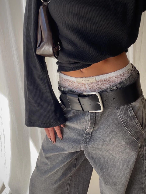 cinturon basic cuero || negro - comprar online