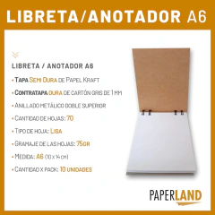Libreta Anotador A6 (10x14 cm) Hojas Lisas Tapa Kraft - Pack x 10 Unidades - Paperland Personalizados