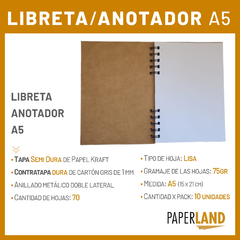 Anotador Libreta A5 15x21cm Hjs Lisas Tapa Kraft x 10u. - comprar online