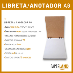 Libreta Anotador A6 10x14cm Hjs Lisas Tapa Kraft X 10u. - Paperland Personalizados