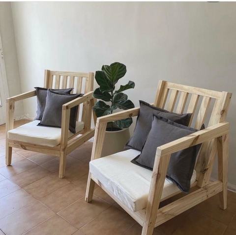 2 sillones american wood sin barnizar con almohadones de asiento - comprar online
