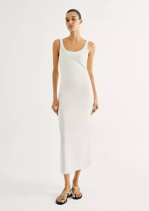 Vestido Hering midi justo em ribana - off white