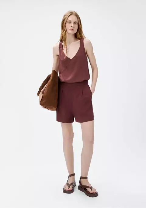 Shorts Hering feminino cintura alta em viscolinho - vinho