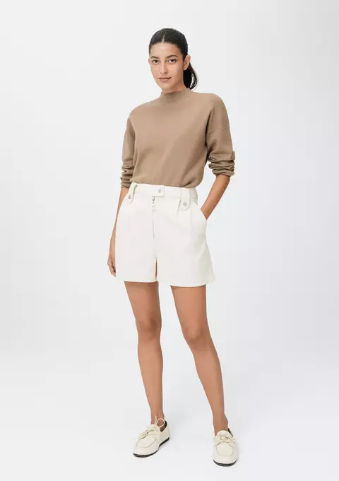 Shorts Hering feminino cintura alta de sarja - off white