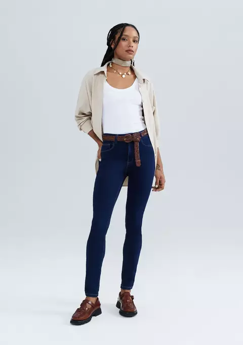 Calça jeans Hering feminina skinny cintura média soft touch - azul
