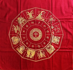 Toalha para Tarô em Veludo 70x70 - Zodíaco Vermelha