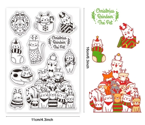 Set de 10 sellos de silicona Gatitos Navideños