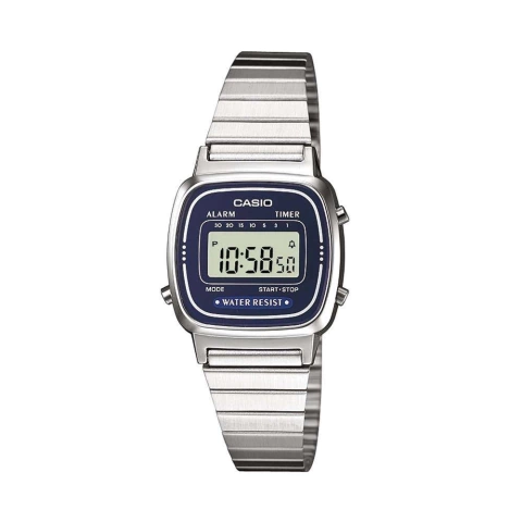 Reloj Mujer Casio Retro Vintage malla fina Plateado/Azul La670wa