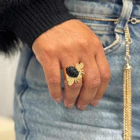 Anel Ajustável Bee Banhado a ouro 18k