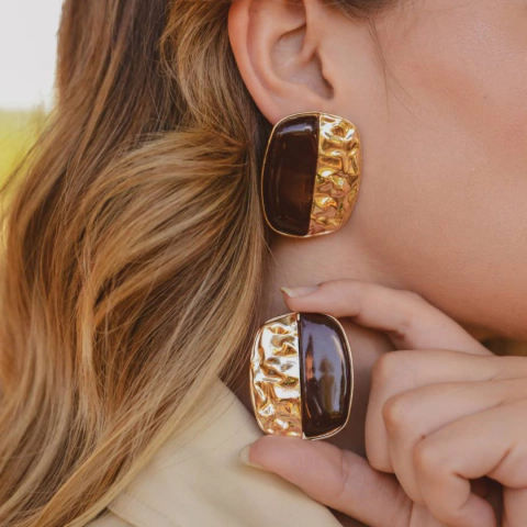 Brinco Safari Café Banhado a ouro 18k