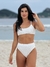 Biquíni Conjunto Malibu Branco Com Fios Em Lurex (Brilho) - Top com Alças Fixas e Bojo Removível e Calcinha Cintura Alta (Hot Pants) - comprar online