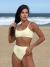 Biquíni Conjunto Malibu Amarelo Pastel Tecido Texturizado - Top com Alças Fixas e Bojo Removível e Calcinha Cintura Alta (Hot Pants) - loja online