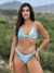 Biquíni Conjunto Julia Tropical Azul Oceano - Top Cortininha Fixa com Bojo Removível e Calcinha Asa Delta Fio Duplo (Empina Bumbum) - comprar online