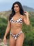 Top Julia Tropical Folhas Pretas - Cortininha Fixa com Bojo Removível