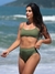 Biquíni Conjunto Malibu Verde Militar - Top com Alças Fixas e Bojo Removível e Calcinha Cintura Alta (Hot Pants) - Amar Biquinis