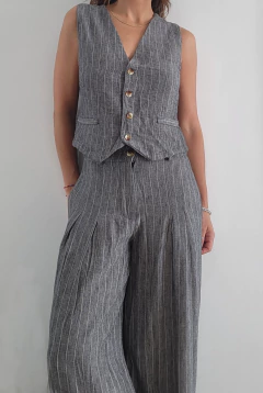 palazo Génova lino rayado - negro en internet