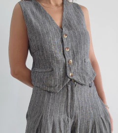 chaleco Génova lino rayado con tirita - negro - comprar online