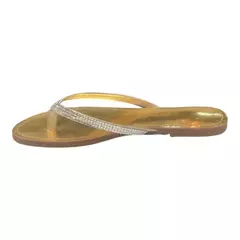 CHINELO DOURADO COM TIRAS DE BRILHO PRATA SANTA FLOR 110015S - Pista Livre | Calçados Femininos, Bolsas e Acessórios
