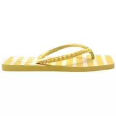 Chinelo feminino listrado amarelo e branco com tiras em material flexível – leve, prático e ideal para o verão ou momentos de lazer - Vicenza