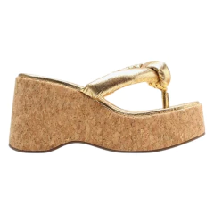 Tamanco plataforma dourado Vicenza com salto alto em cortiça