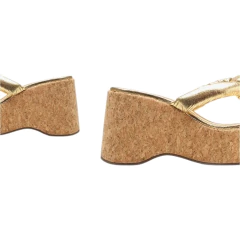 Tamanco plataforma dourado com salto alto em cortiça da marca Vicenza