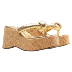 Tamanco plataforma dourado com salto alto em cortiça modelo Benim Vicenza