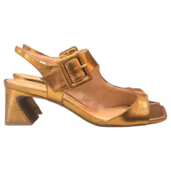 SANDÁLIA FEMININA SALTO BLOCO COURO METALIZADO BRONZE SANTA FLOR 508511343 - loja online