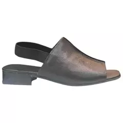 Sandália feminina de couro preto com salto baixo, modelo Gruller 68039.