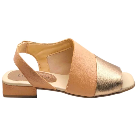 Sandália feminina nude dourada com salto bloco médio — elegante e moderna - Gruller