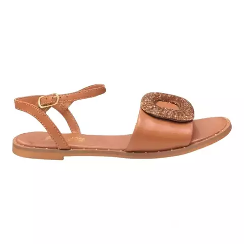 Sandália rasteira feminina caramelo com detalhe em brilho e tira no tornozelo - leve, confortável e perfeita para o verão - Eliz 