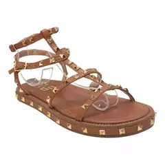SANDÁLIA RASTEIRA COURO CARAMELO COM TACHAS DOURADAS UP DN 5698209 na internet