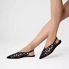 Imagem do SAPATILHA SLINGBACK VAZADA CRISTAL COURO NOBUCK PRETO CARRANO 507063