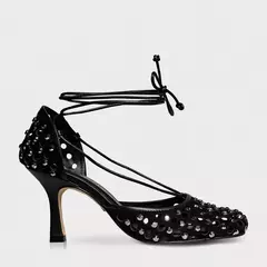 SCARPIN SLINGBACK CRISTAL SALTO FINO COURO NOBUCK PRETO CARRANO 761001 - comprar online