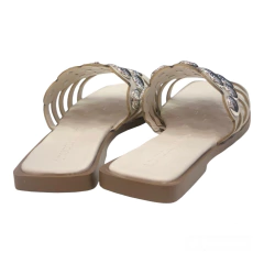 FLAT SLIDE OFF WHITE COM TACHAS PRATA LOUCOS E SANTOS L12473023 - loja online