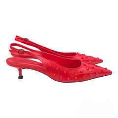 SLINGBACK SALTO BAIXO VERMELHO COM TACHAS VICENZA 116350001 - loja online