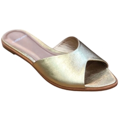 FLAT COURO BICO FOLHA METALIZADO DOURADO CARRANO 707002 - comprar online
