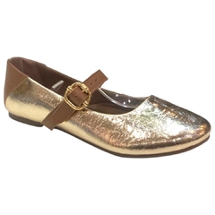 SAPATILHA FEMININA COURO METALIZADO DOURADO COM DETALHES EM MARROM ORCADE 094403 - comprar online