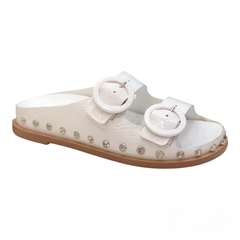BIRKEN COURO VERNIZ BRANCO COM PEDRARIA PRATA MAITHE 007B42 - comprar online
